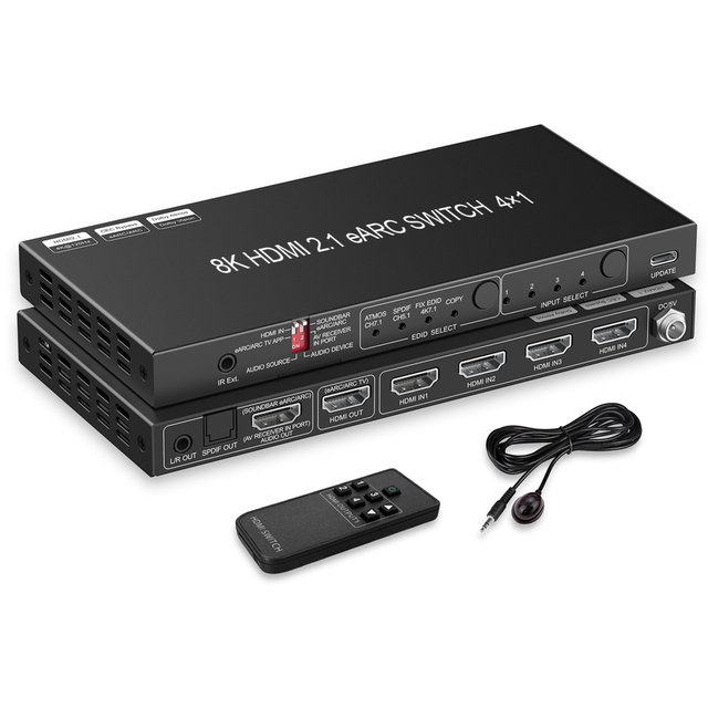 8K HDMI 2.1 Switch EARC Audio Extractor 4 in 1 Out SONOS ARC or AV Receiver SPDIF EDID HDMI Switch for Soundbar