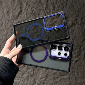 Funda de teléfono móvil con soporte de lente de Metal Invisible de alta calidad para Samsung <span class=keywords><strong>S22</strong></span> S23 S25Ultra S24Plus, funda acrílica translúcida magnética - Product Image 4