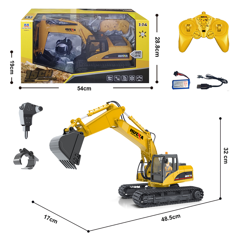1/14スケール Huina 1535 電動ダイキャスト合金製RCクローラー掘削機