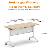 Table de formation mobile pliable moderne avec cadre en métal vert et plateau rabattable pour salle de classe et salle de réunion