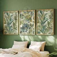 HAOWAI OEMODM Lot de 3 impressions murales, Ensemble de 3 décorations murales botaniques, Impressions de feuilles vertes de style vintage