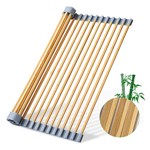 Sample Available Wholesale Natural Bamboo Roll Up Dish Drying Rack Foldable Dish Drying Rack Over The Sink Dish Drying Rack