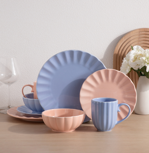 Fresh Macaron Pink & Blue Relief Tableware Set, Household Kitchen Ceramic Dinner Plates Bowls Mugs, High Quality Custom Logo - Product Image 1