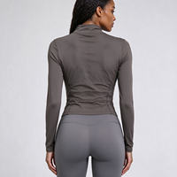 Veste de yoga pour femme à fermeture éclair intégrale, manches longues, coupe ajustée, avec passe-pouces, courte, légère et extensible, pour la gym, la course et les activités sportives