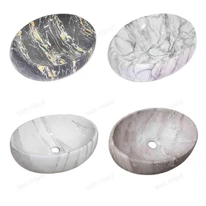 23 Inch Bathroom Basins Countertop Wash Sink Oval Shape Marble Effect Ceramic Wash Basin