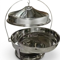 Plat de service rond de luxe en acier inoxydable argenté 20L pour buffet traiteur – Chauffe-plats très demandés