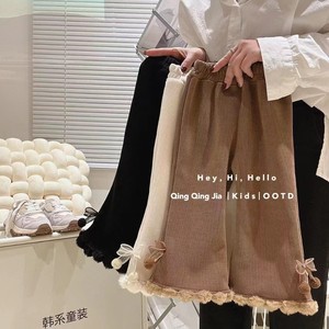 Girls Corduroy Pants Fleece Lined Warm Thick Long Pants For Winter Kids Clothes Korean Style Solid Color Ababy - Product Image 2
