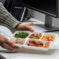 Assiettes en papier compostables à 5 compartiments, écologiques, pour le déjeuner scolaire, plateaux en bagasse de canne à sucre, plateaux alimentaires jetables