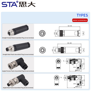 M8 방수 커넥터 플라스틱 필드 설치 가능 나사 직선 직각 남성 여성 항공 플러그 3 핀 4 극 a B D 코드 - Product Image 4