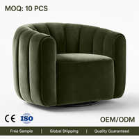 Fauteuil pivotant en velours vert avec dossier capitonné pour salon, chaise de loisirs contemporaine pour la maison et l'hôtel, vente en gros OEM&ODM