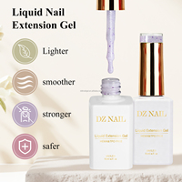 Gel d'extension liquide DZ sans HEMA ni TPO, auto-nivelant, pailleté, à retirer par trempage, pour ongles UV LED, OEM ODM, vente en gros