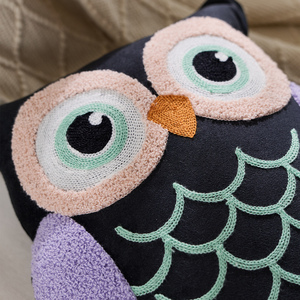 Housse de coussin décorative en coton doux, brodée en 3D, motif animal brodé en boucle, forme hibou, pour canapé - Product Image 4