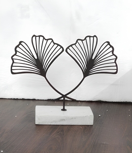 Escultura de Follaje de Aluminio Negro con Base de Mármol, Diseño de Arte Moderno, Hecho a Mano, Decoración Ecológica para Mesa de Hogar u Oficina - Product Image 1