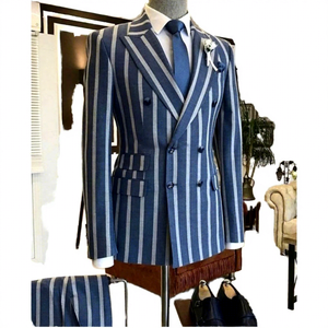 بدلة توكسيدو رجالية ثلاث قطع بقصة ضيقة مزدوجة الصدر للزفاف والحفلات الرسمية، سترة وصدرية وبنطلون بأزرار، ملابس تنكرية مريحة - Product Image 1