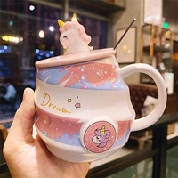 Tasse à eau licorne en céramique, Mug arc-en-ciel en spirale, Tasse à café avec couvercle et cuillère, Tasse à boire pour filles, Nouveau design, Cadeaux d'affaires