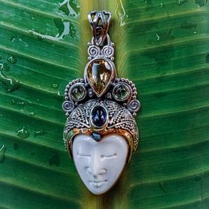 Colgante de cara de luna de hueso para mujer y hombre, colgante de cara de luna de plata de ley de estilo largo, abalorios pequeños de corazón, joyería de regalo para hombre y mujer - Product Image 2