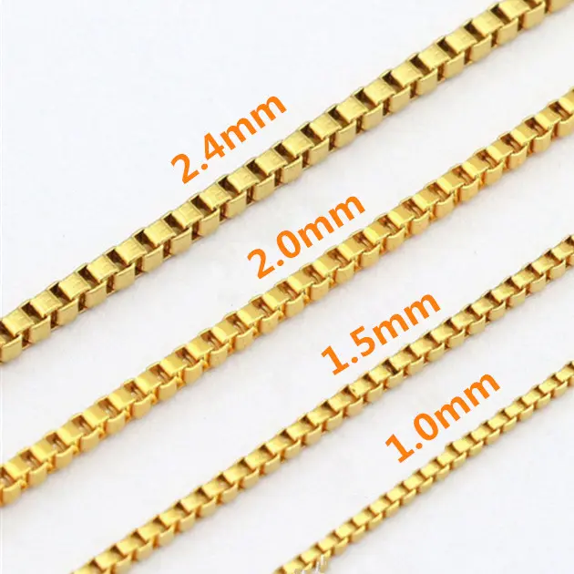 No fade PVD 18K Gold Plated Stainless steel 1.5mm 1.2mm Thick Solid Box Chain Basic Chain Necklace Jewelry for Women Men