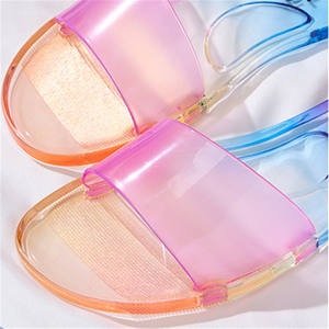 Nueva Tendencia de Moda, Sandalias Planas de Gelatina para <span class=keywords><strong>Mujer</strong></span>, Antideslizantes, Casuales, de PVC, Plástico, Coloridas, Transparentes, para Playa - Product Image 2