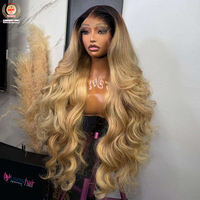 Perruque frontale en dentelle transparente 13*4, cheveux vietnamiens ondulés naturels, blond ombré 1B, 13*6 HD, sans colle, blond miel