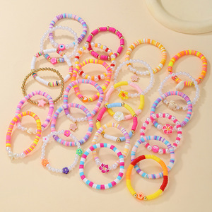 Multi Layered Beaded Polymer Clay Stacking <b>Bracelet</b> Set Bohemian Style Handmade Elastic <b>Rope</b> Jewelry For Women Spring 2025 - Product Image 2