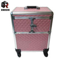 Chariot de maquillage professionnel de grande capacité 4 roues roulant Train vanité sac cosmétique Portable fermeture ouverte diamant