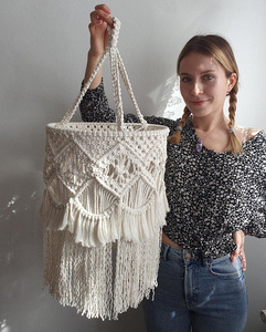 <span class=keywords><strong>Abat</strong></span>-<span class=keywords><strong>jour</strong></span> en macramé fait main avec <span class=keywords><strong>franges</strong></span> et pompons, style bohème décoratif - Product Image 5