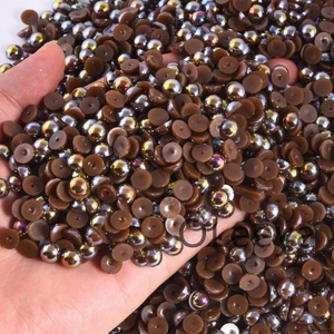 OLeeya ABS Plastic Half Round Pearls Coffee Ab Color Series Freewater Loose Pearls Decoration for Shoes Tumblers Glass Crafts - Product Image 2