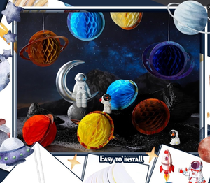 Decoraciones de Papel con Temática Espacial DAMAI, Globos de Panal con Forma de Astronauta y Cohete para Fiestas de Cumpleaños, Uso en Interiores, Reutilizables para Niños - Product Image 3