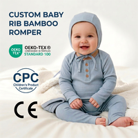 Ensemble de Combinaison Bébé en Bambou Personnalisable avec Logo et Bonnet, Pyjama Nouveau-né Certifié OEKO-TEX CPC, Combinaison Côtelée Écologique en Bambou