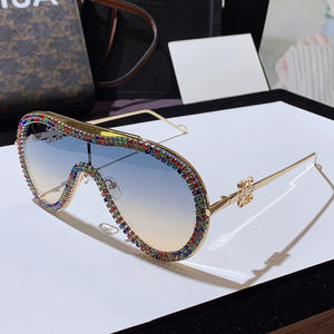 Übergroße Metall <span class=keywords><strong>Pilot</strong></span> Diamant Sonnenbrille Frauen Marken designer Sonnenbrille Vintage Big Frame One Piece Crystal Shades weiblich - Product Image 1