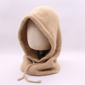 Cagoule <span class=keywords><strong>tricot</strong></span>ée d'hiver pour <span class=keywords><strong>femme</strong></span> avec cordon de serrage intégré, écharpe et <span class=keywords><strong>capuche</strong></span> chaudes pour l'extérieur - Product Image 2