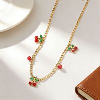 Mode-Emaille Kersen RVS Kettingset voor Vrouwen, Zoete Ins Stijl High-End Sleutelbeenketting