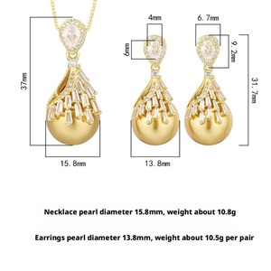 Juego de Joyería de Alta Gama Ecológico con Borlas Chapadas en Oro y Cobre, Collar y Aretes con Perlas Doradas de 16-14MM para Mujer - Product Image 2