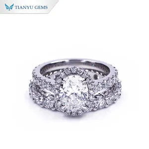 New Arrival Oval Lab Diamond white gold ring CVD lab diamond moissanite wedding ring set for sale