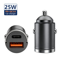 Chargeur de voiture double port mini 25W PD pour téléphone, charge rapide, allume-cigare, chargeur USB Type C PD pour téléphone portable, chargeur de voiture en métal