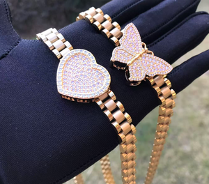 Maßgefertigte Trendige Edelstahl Nugget Rollie Kette mit Diamant CZ Herz-Rahmen Anhänger Halskette Mode Damenschmuck Geschenk - Product Image 3