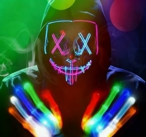 Carnaval personnalisé noir sanglant brillant PVC LED Rave <span class=keywords><strong>Halloween</strong></span> Costume Polyester néon EL fil <span class=keywords><strong>masque</strong></span> d'effarouchement <span class=keywords><strong>pour</strong></span> les fêtes de Cosplay - Product Image 3