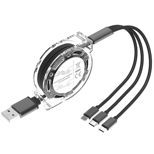 Transparente un arrastre tres cable de datos telescópico tres en uno teléfono móvil universal línea de carga rápida al por mayor nuevo - Product Image 3