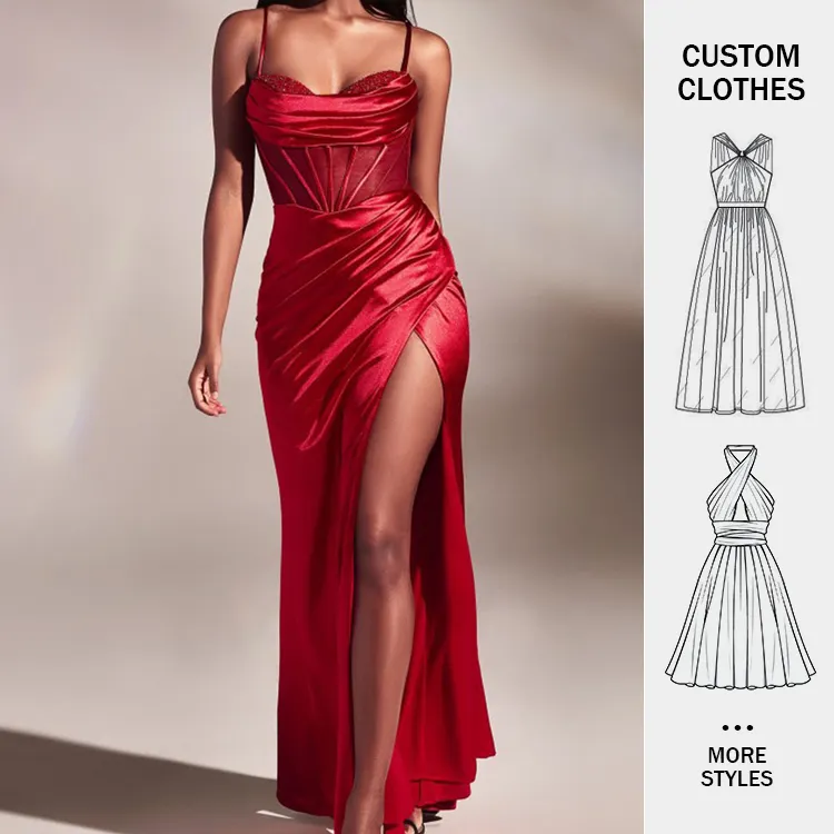 Sans manches élégant noir cristallisé Corset haute fente longue robe en satin une épaule Maxi robe de soirée de bal femme avec fente