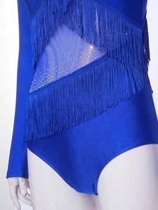 Traje de baile lírico para mujer, mono de baile latino, leotardo con flecos y patchwork, trajes de baile para actuaciones en escenario - Product Image 4