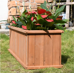 Jardinière en métal d'extérieur avec finition imitation <span class=keywords><strong>bois</strong></span>, <span class=keywords><strong>bac</strong></span> à fleurs rectangulaire long pour jardin, balcon et aménagement paysager - Product Image 5