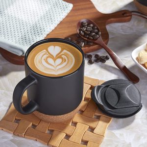 Ensemble de tasses en céramique noir mat avec fond en liège et couvercle anti-fuite, grandes tasses à café pour hommes et femmes, bureau - Product Image 4