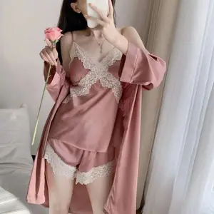 Vendita calda Lingerie body Luxury pigiama Silk Robe Femme Satin pigiama donna Night due pezzi Sleepwear