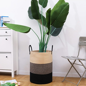 Grand panier à linge en corde tressée, panier de rangement haut pour couvertures, jouets, vêtements sales dans le salon, la salle de bain, la chambre à coucher - Product Image 2