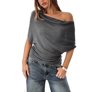 Top Sexy Monospalla Aderente da Donna, T-shirt Estiva 2026 Nuova con Maniche a Pipistrello, Abbigliamento alla Moda - Product Image 1