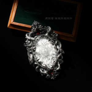 ZHENXUN Collier en Argent Pur 925 avec Pendentif Miroir Méduse, <span class=keywords><strong>Serpent</strong></span>, Démon Féminin, Cristal, pour Hommes et Femmes, Original, Fait Main, Personnalisé - Product Image 4
