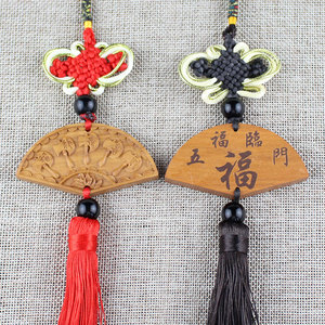 พวงกุญแจไม้พีชห้าสิริมงคล ของตกแต่งวัด ของที่ระลึกงานฝีมือจีน - Product Image 1