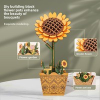 Ensemble de blocs de construction en bois pour bouquet de fleurs, modèle de puzzle DIY, kit d'artisanat d'arrangement de fleurs artificielles 3D pour cadeau