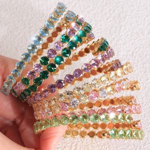 กำไลข้อมือเทนนิส JUSTOP 18K ทอง PVD สแตนเลสสตีล ประดับเพชรซิร์คอนเต็มวง ดีไซน์มงกุฎ พร้อมเคลือบสีขาวระยิบระยับหลากสีสันทันสมัย เหมาะสำหรับเป็นของขวัญ - Product Image 3