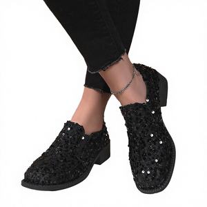 Chaussures décontractées à talon carré grande taille pour femme, prix avantageux, confortables, respirantes, tendance printemps-automne, à paillettes, résistantes à l'usure - Product Image 2